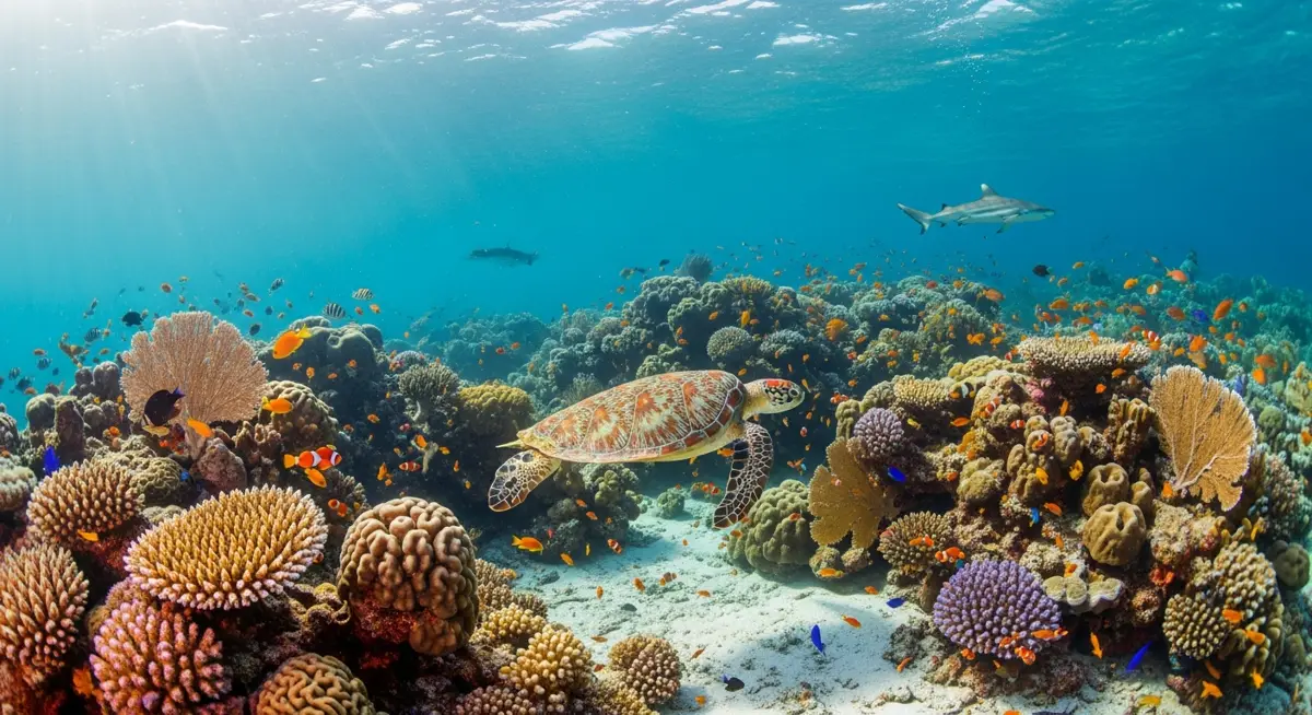Mentawaisurfholiday in Mentawai Islands — a vibrant coral reef and marine life in clear bl